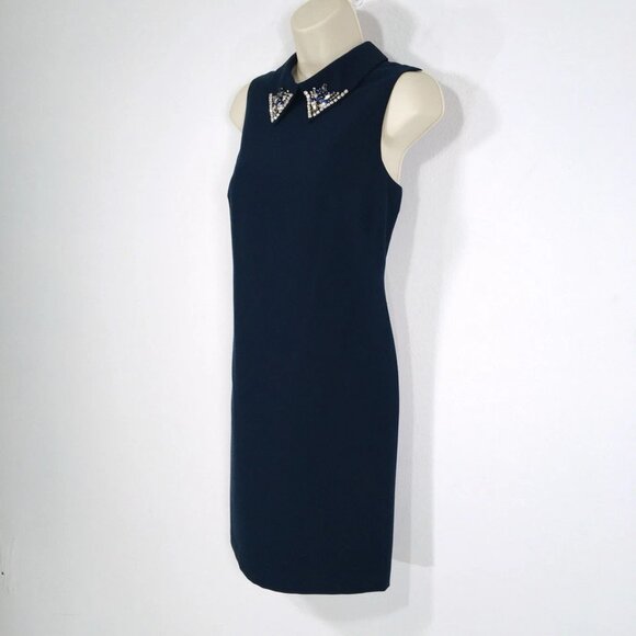 Eliza J Sz 6 Navy Blue Shift Dress Jeweled Collar Sleeveless Classic Preppy - Picture 6 of 15